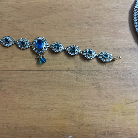 Indian Necklace Jewelry Jewellery Set/ blue bridal wedding necklace set - Picture 5 of 10